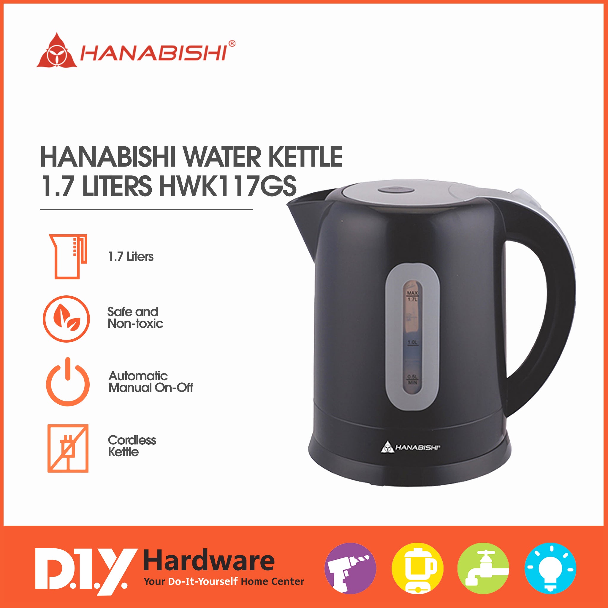 Buy Hanabishi Water Kettle Liters HWK117GS Online DIY Hardware