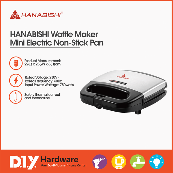 Hanabishi by DIY Hardware Waffle Maker HSM80SSW Mini Electric Non-Stick Pan - DIYH ONLINE EXCLUSIVE