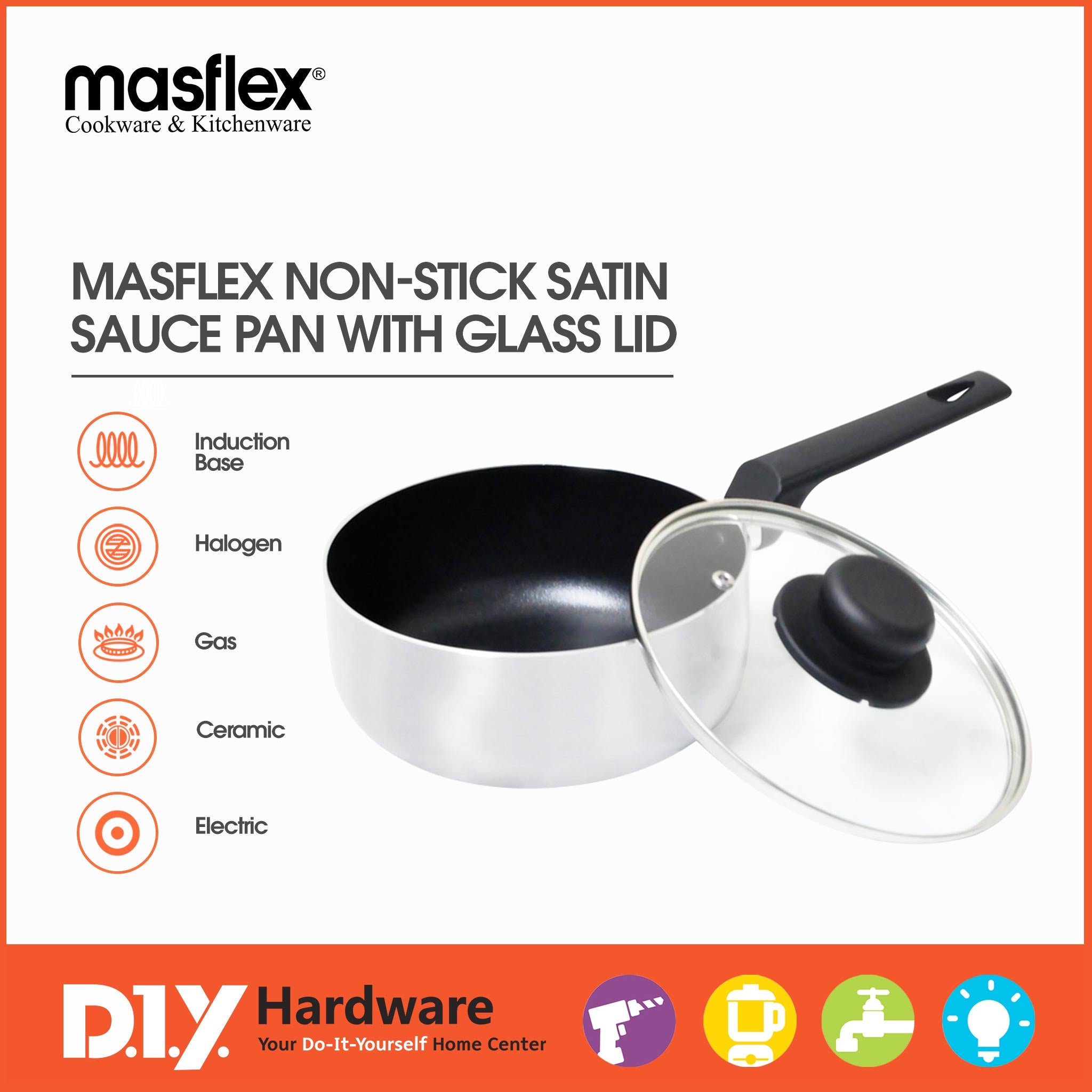 18cm Master Class Induction Saucepan with Glass Lid - Masflex