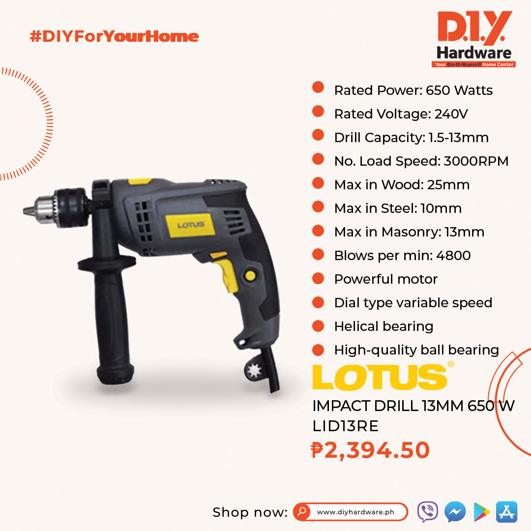 Buy Lotus Impact Drill 13mm 650 Watts LID13RE Online DIY Hardware