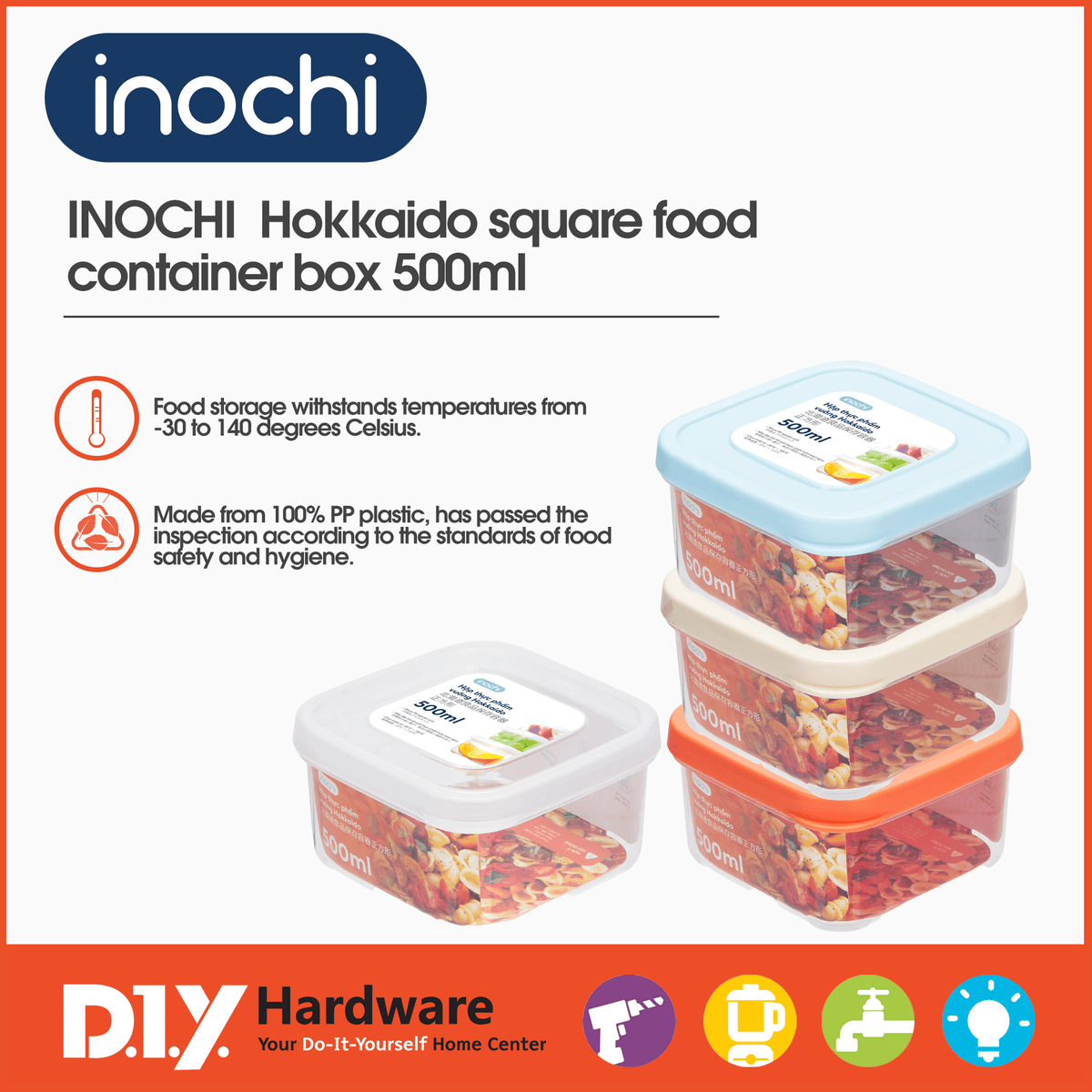 Buy INOCHI Hokkaido square food container box 500ml Online - DIY Hardware