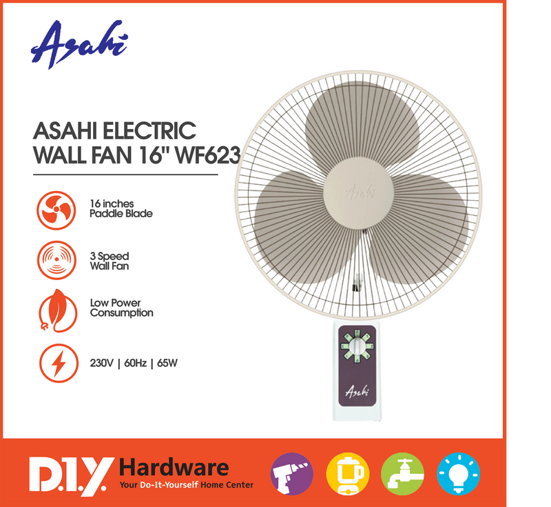 Asahi by DIY Hardware Electric Wall Fan 16" WF623