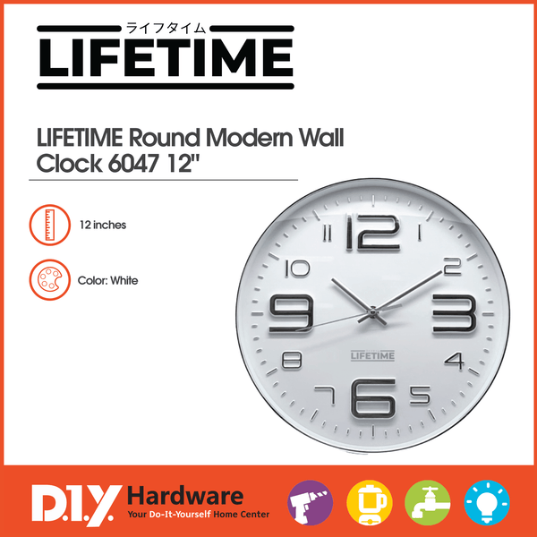 LIFETIME by DIY Hardware Round Modern Wall Clock 6047 12"