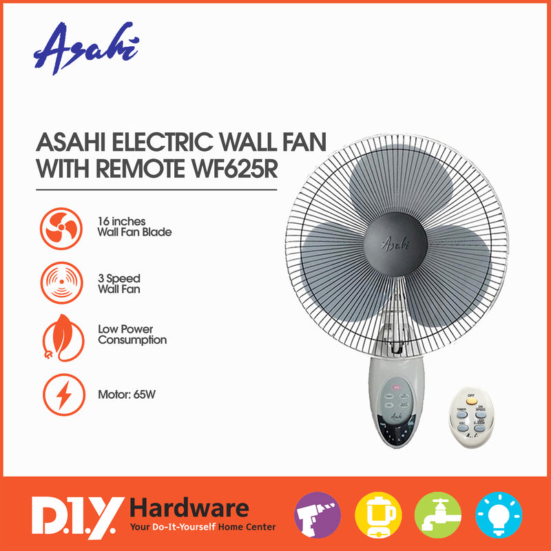 Asahi by DIY Hardware Electric Wall Fan 16" With Remote Wf625R Bas