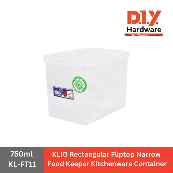 KLIO by DIY Hardware Rectangular Fliptop Narrow Food Keeper Kitchenware Container with Scoop 750ml KL-FT11