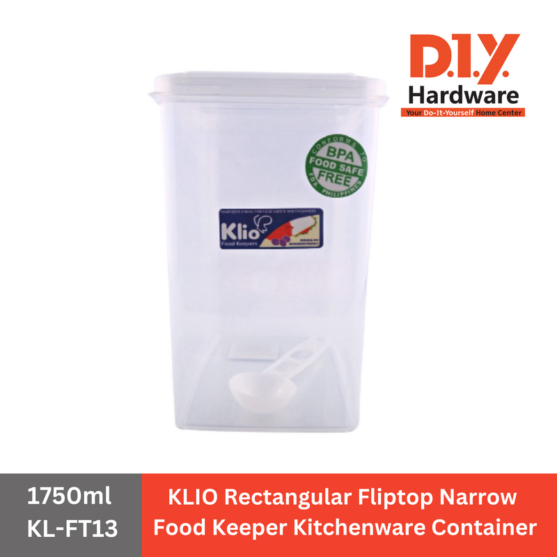 KLIO by DIY Hardware Rectangular Fliptop Narrow Food Keeper Kitchenware Container 1750ml KL-FT13