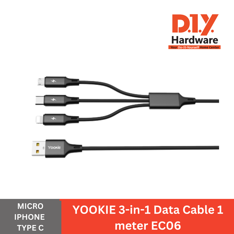 YOOKIE by DIY Hardware 3-in-1 Data Cable 1 meter EC06 - Micro, Iphone, Type C