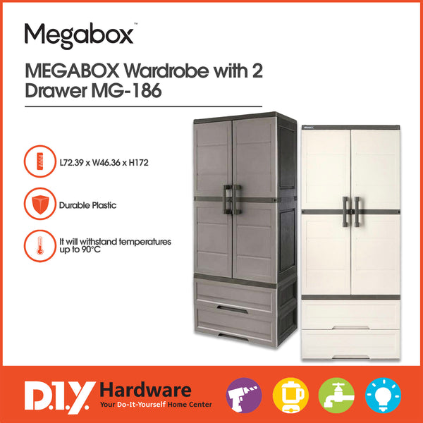 Megabox Wardrobe Cabinet 2 Drawer Dark Gray Mg-186