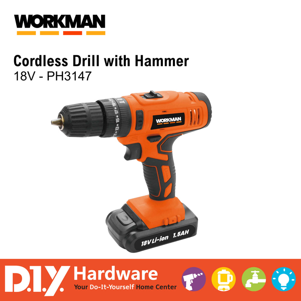 Buy WORKMAN by DIY Hardware Cordless Drill with Hammer 18V PH3147 Online DIY Hardware