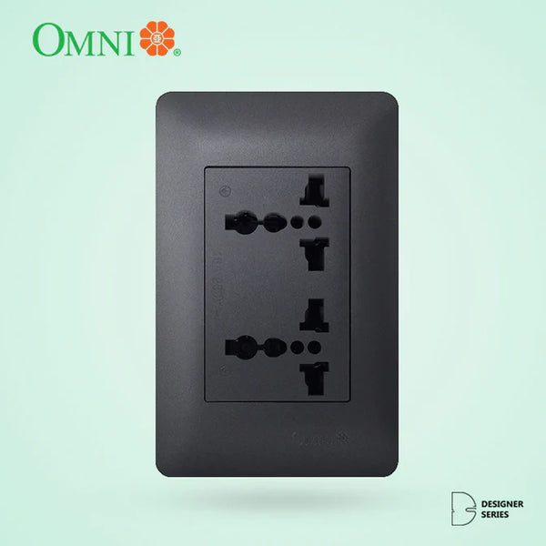 OMNI by DIY Hardware Duplex Universal Outlet with Ground in Graphite Plate 16A (Designer Series) - DP3-WU402G