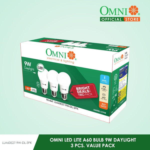 OMNI by DIY Hardware LED Lite A60 Bulb 9W Daylight 3 PCS. VALUE PACK - LLA60E27-9W-DL-3PK