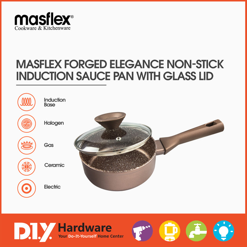 Masflex 16cm Forged Elegance Non-Stick Induction Sauce Pan with Glass Lid (NZ-M5) - DIYH ONLINE EXCLUSIVE