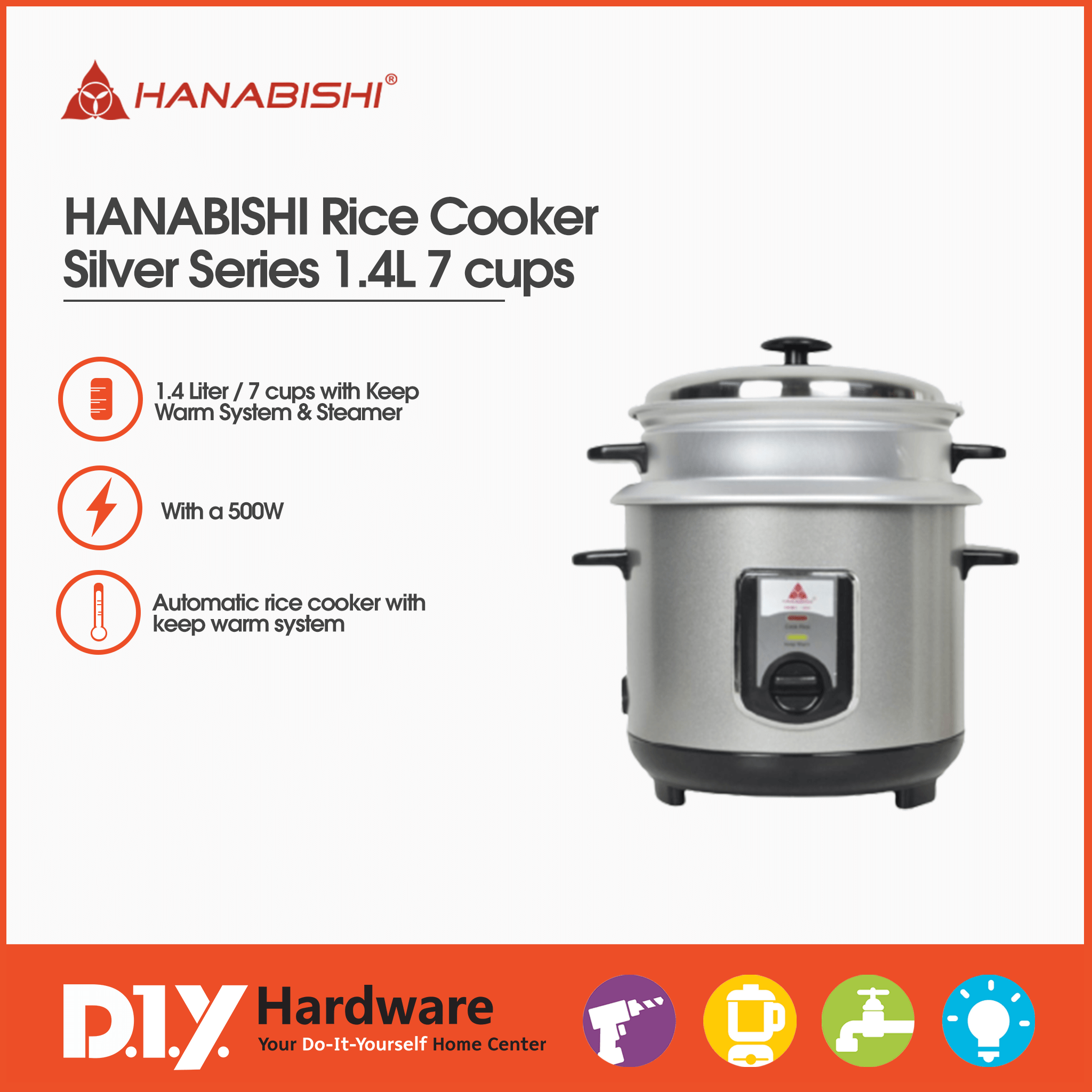 Hannex Rice Cooker Buy Hanabishi Rice Cooker HHRC14SS Silver Series 1.4L 7 cups Online ...