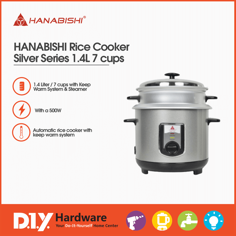 Hanabishi by DIY Hardware Rice Cooker HHRC14SS Silver Series 1.4L 7 cups - DIYH ONLINE EXCLUSIVE