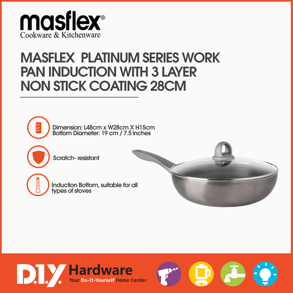 Masflex Platinum Series Wok Pan Induction w/ 3 Layer Non Stick Coating 28cm NK-P707 - DIYH ONLINE EXCLUSIVE