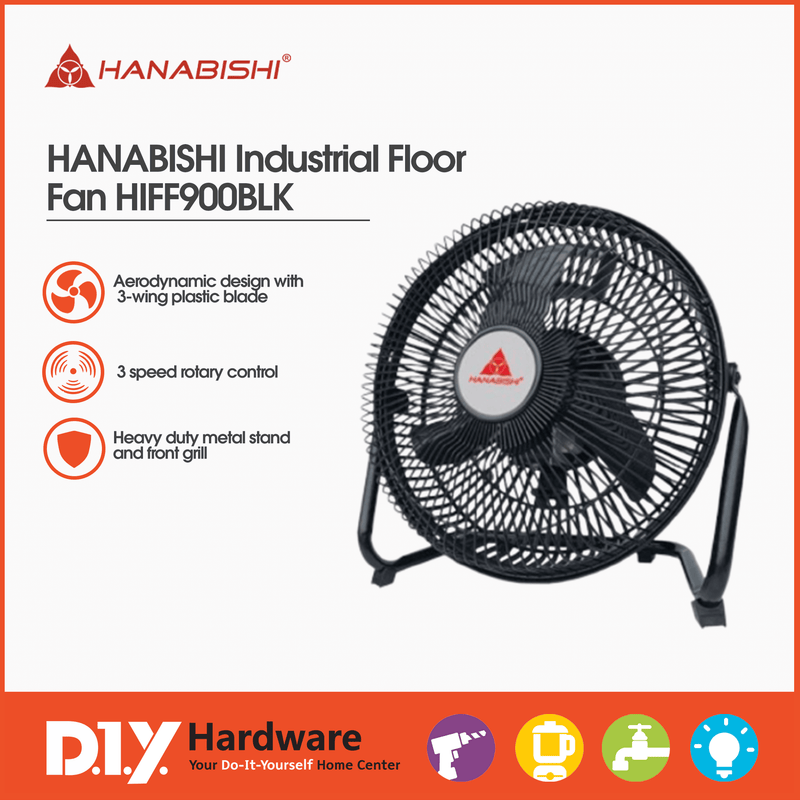 Hanabishi by DIY Hardware Industrial Floor Fan HIFF900BLK | Best selling Mini Fans - DIYH ONLINE EXCLUSIVE