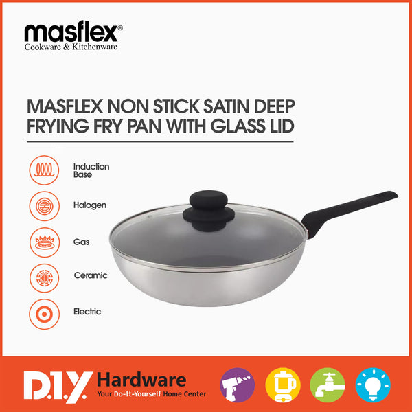 Masflex Non Stick Satin Induction Deep Frying Fry Pan w/ Glass Lid 28cm Frying Pan BB-28DP - DIYH ONLINE EXCLUSIVE