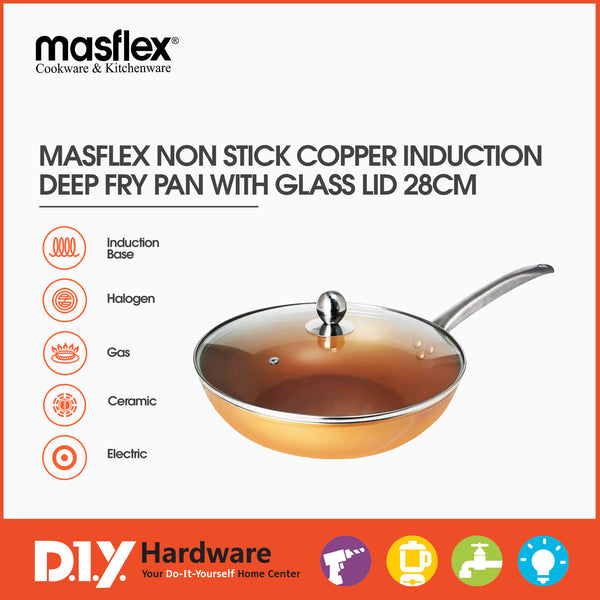 Masflex Non Stick Copper Induction Deep Fry Pan with Glass Lid 28cm Frying Pan (NK-28DFP) - DIYH ONLINE EXCLUSIVE