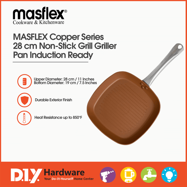 Masflex Copper Series 28 cm Non-Stick Grill Griller Pan Induction Ready NK-FGP - DIYH ONLINE EXCLUSIVE