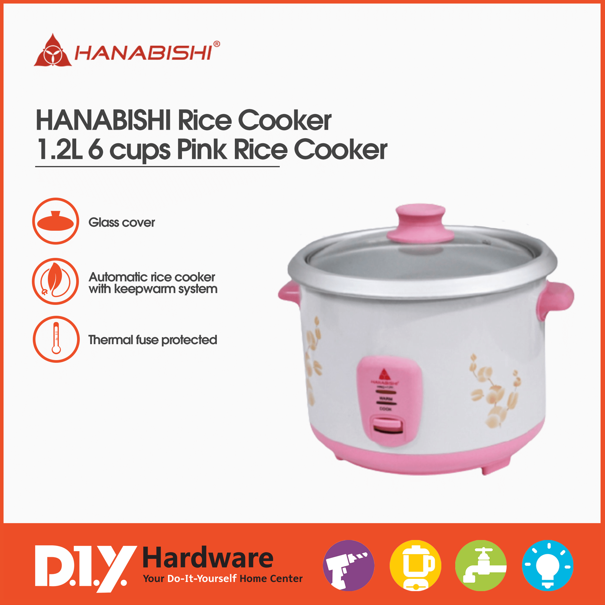 Buy Hanabishi Rice Cooker HRC12G 1.2L 6 cups Pink Rice Cooker Online ...
