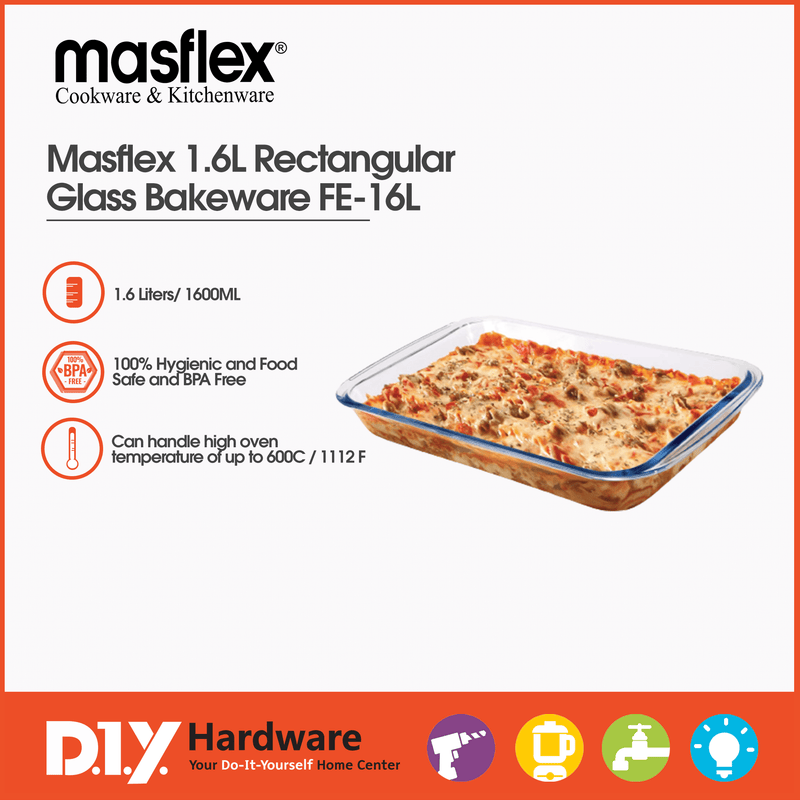 Masflex 1.6L Rectangular Glass Bakeware FE-16L - DIYH ONLINE EXCLUSIVE