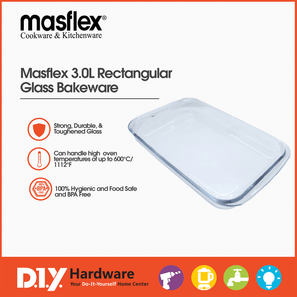 Masflex 3.0L Rectangular Glass Bakeware FE-3L - DIYH ONLINE EXCLUSIVE