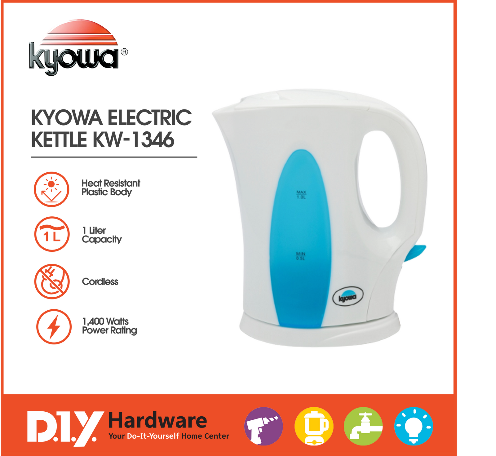 Buy Kyowa Electric Kettle 1.0 Liters KW1346 Online DIY Hardware