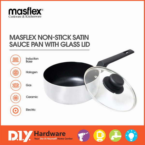 Masflex Non Stick Satin Sauce Pan Induction Saucepan with Glass Lid 18cm BB-18SP - DIYH ONLINE EXCLUSIVE