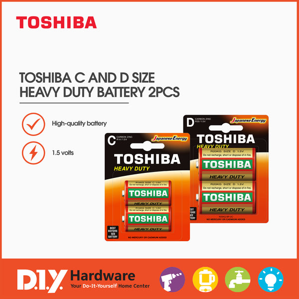 Toshiba C and D Size Heavy Duty Battery 2pcs