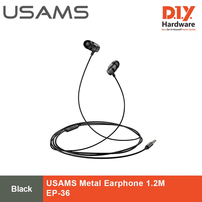 USAMS Metal Earphone 1.2 meter EP-36 Black | Silver