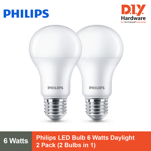 Philips LED Bulb 6 Watts Daylight 2 Pack (2 Bulbs in 1)