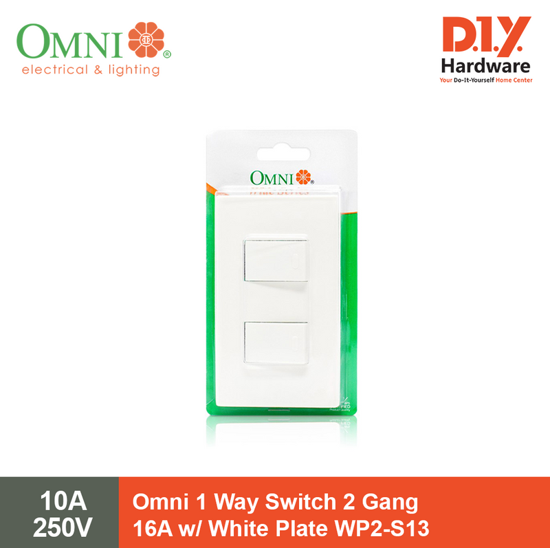Omni 1 Way Switch 2 Gang 16A with White Plate WP2-S13